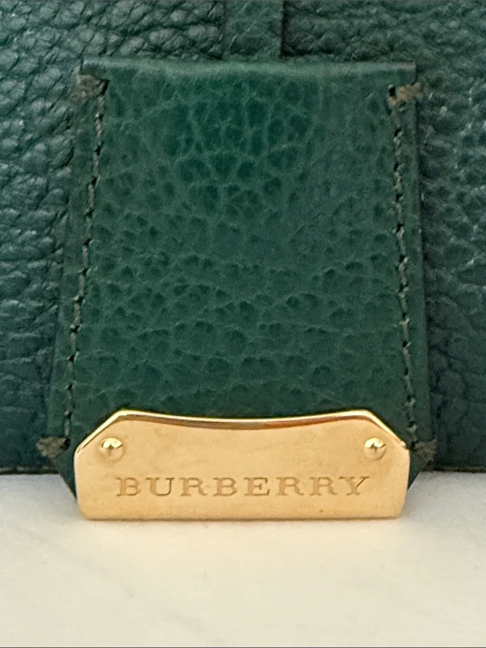 Burberry Dark Green Pebbled Leather Top-Handle Satchel